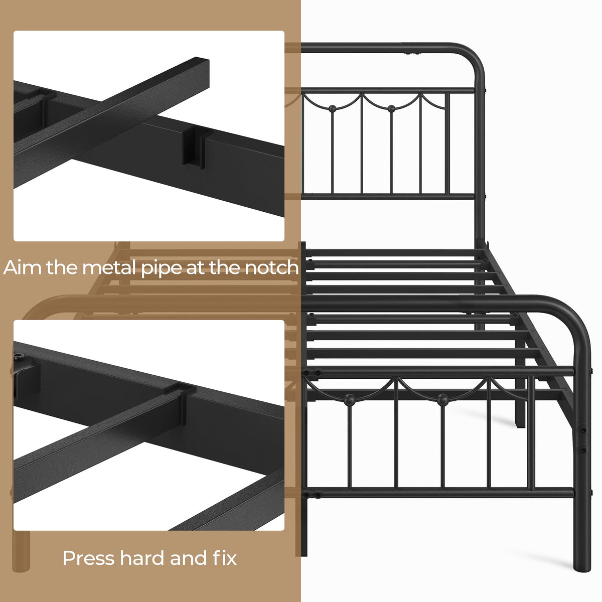 Black Metal Bed Frame with Spindle Headboard D269748