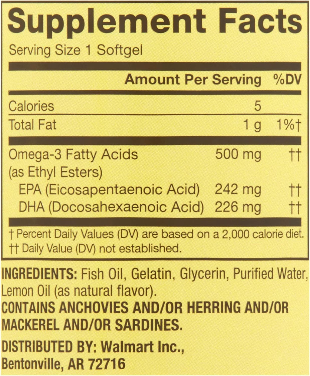 Omega-3 500 mg 180 Count Fish Oil Dietary Supplements O7969