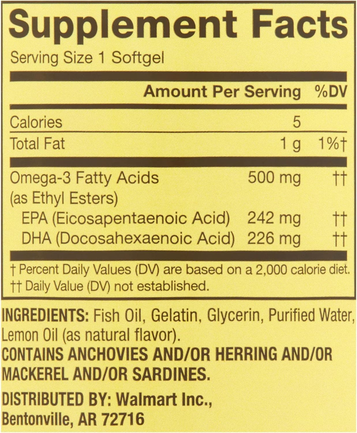 Omega-3 500 mg 180 Count Fish Oil Dietary Supplements O7969
