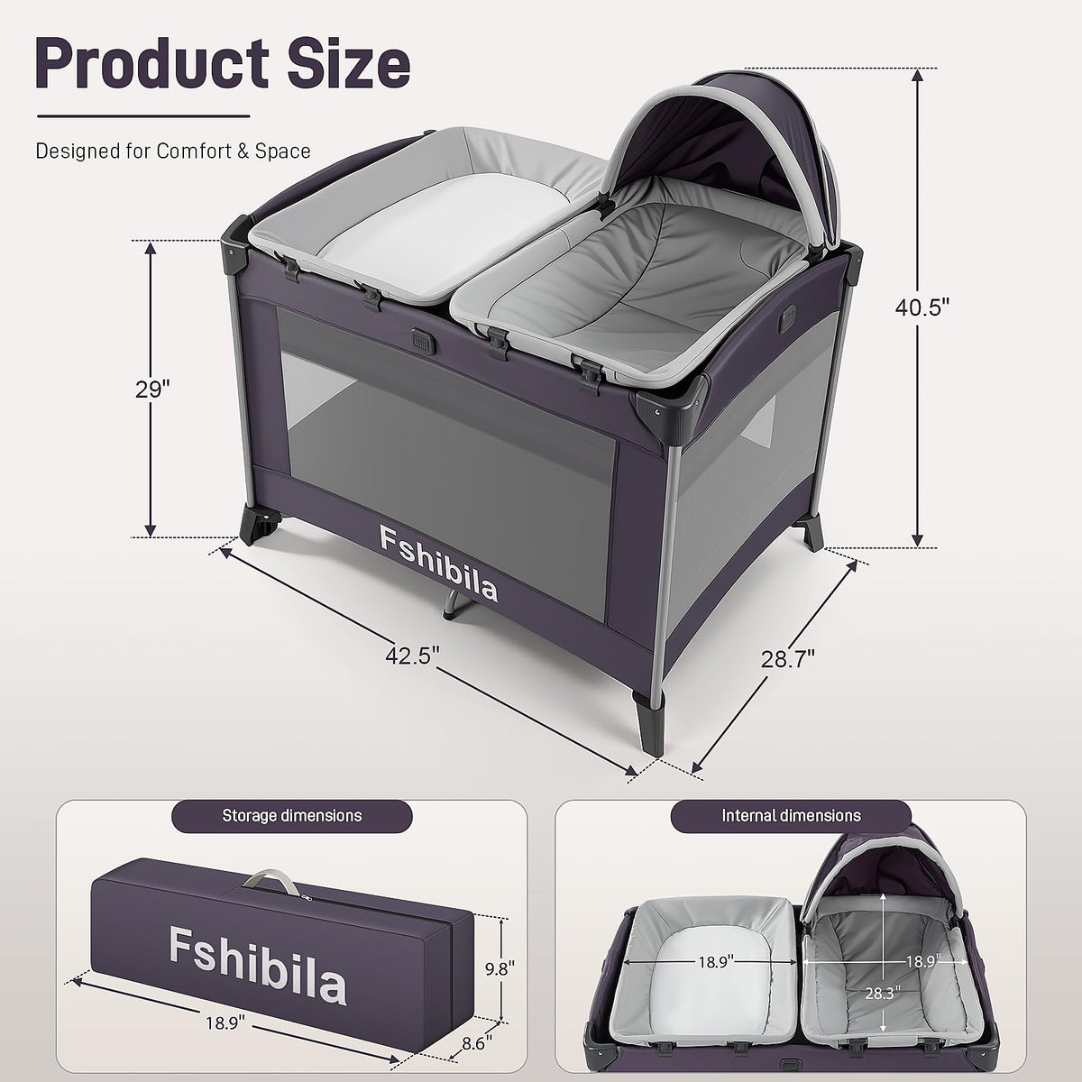 4-in-1 Portable Baby Playard with Bassinet and Changing Table, Black Q49614