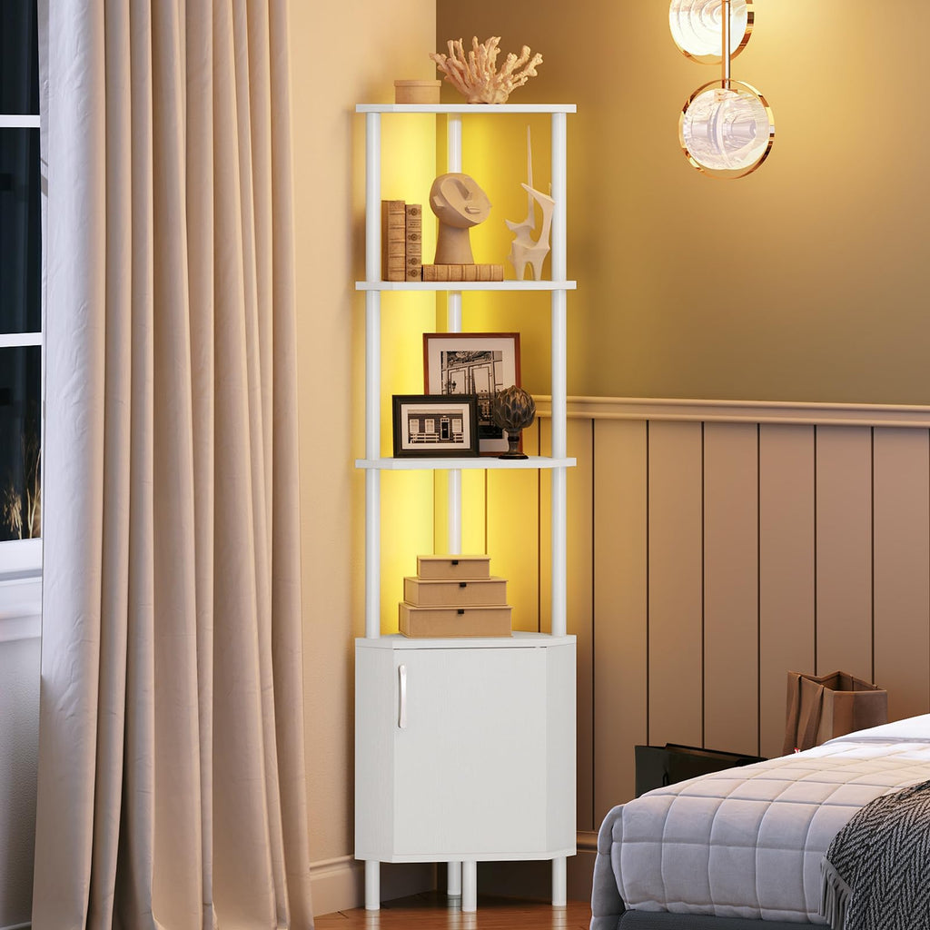 White 5-Tier Corner Cabinet with Doors D8989