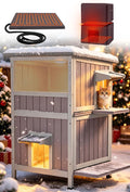 Heated 2-Story Solid Wood Cat House Y26396