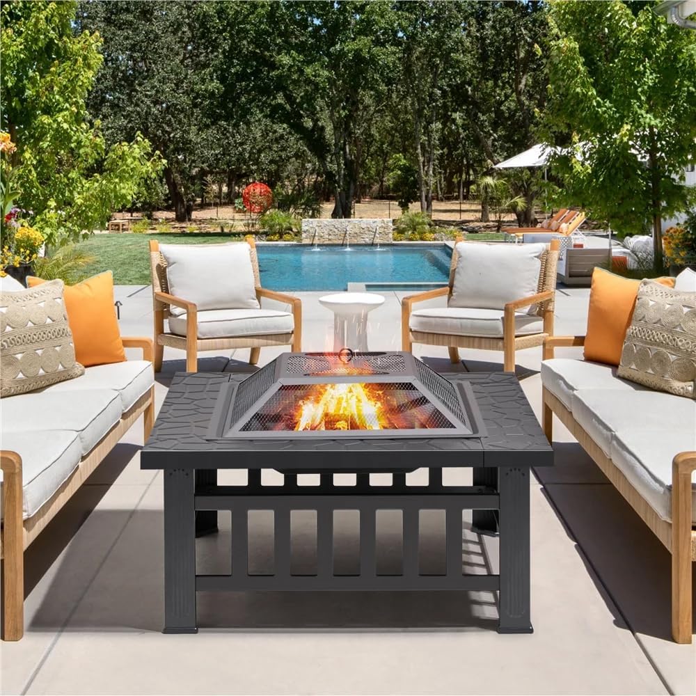 32 Inch Square Metal Wood Burning Fire Pit E202873