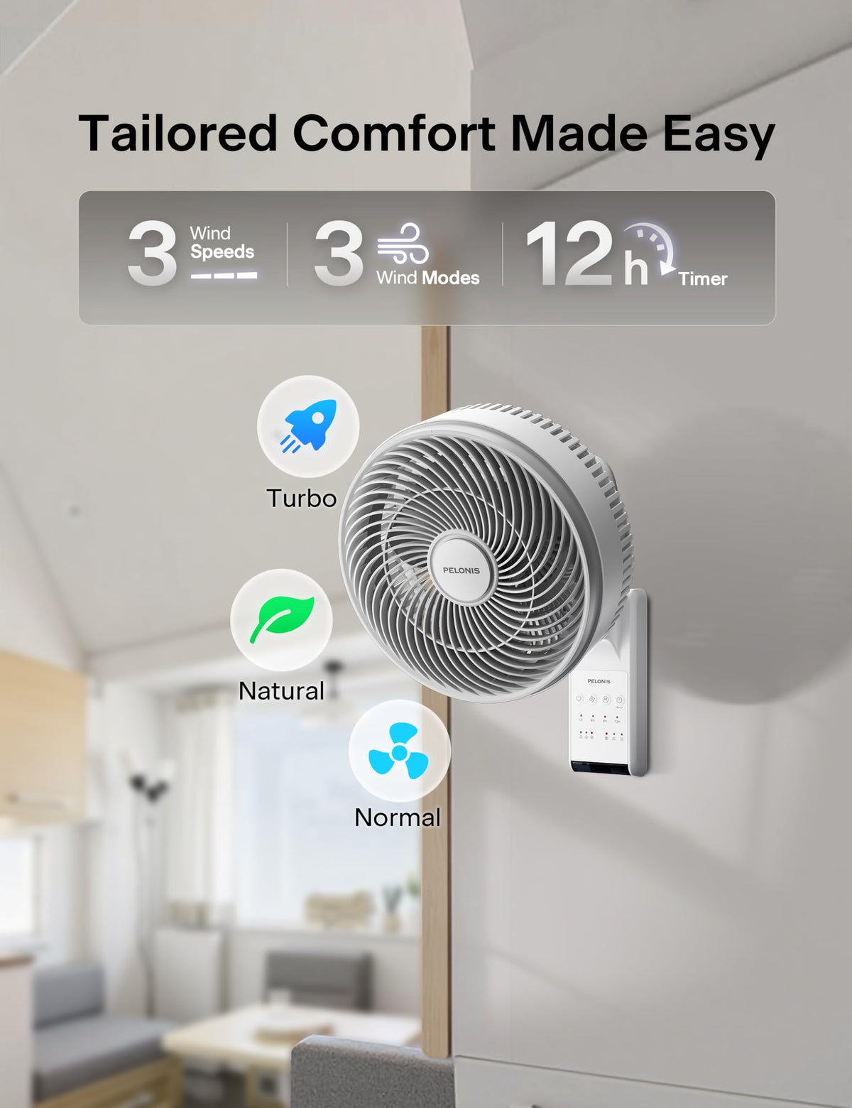 12 inch Indoor Oscillating Wall Mount Fan with Remote, White U41268