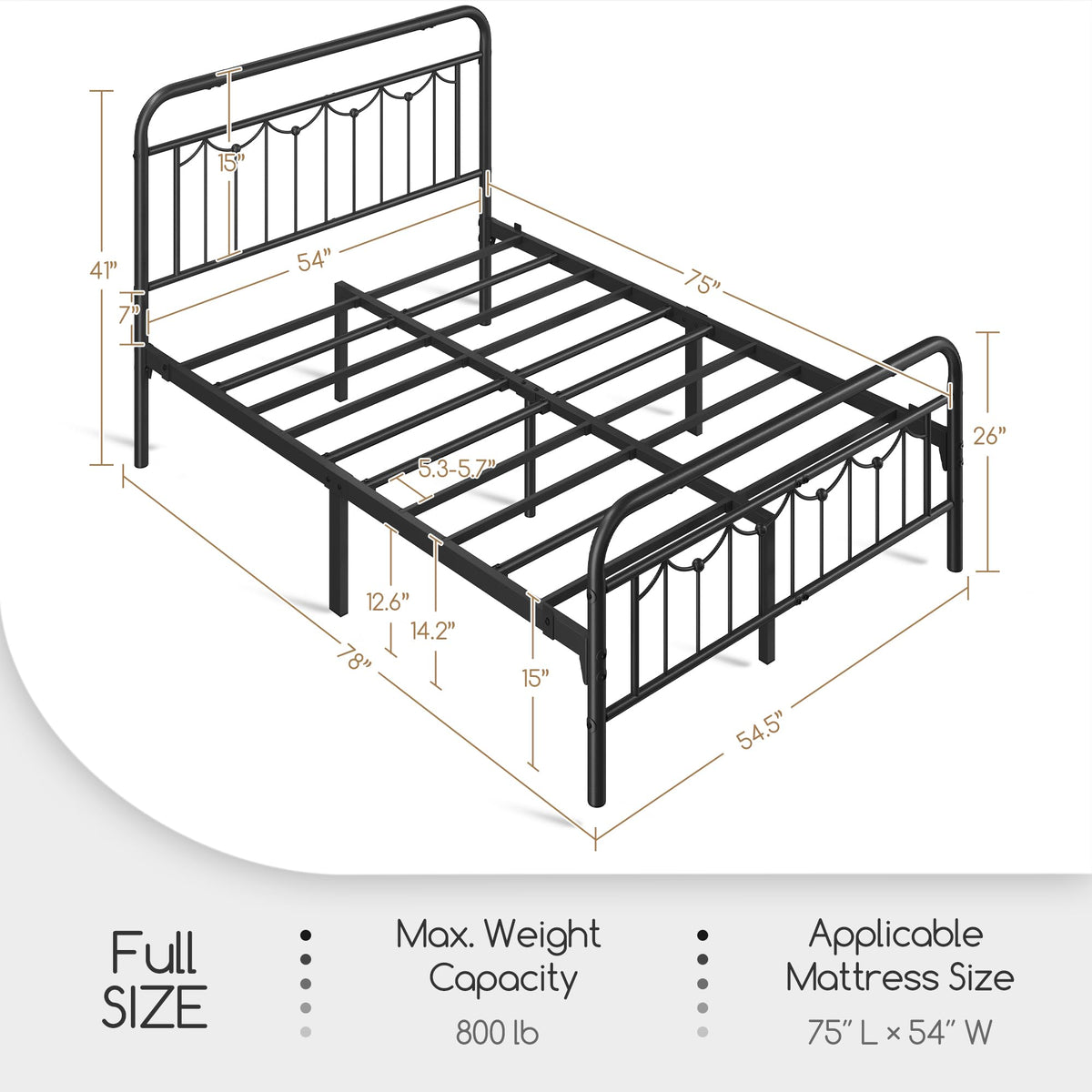 Black Metal Bed Frame with Spindle Headboard D269748