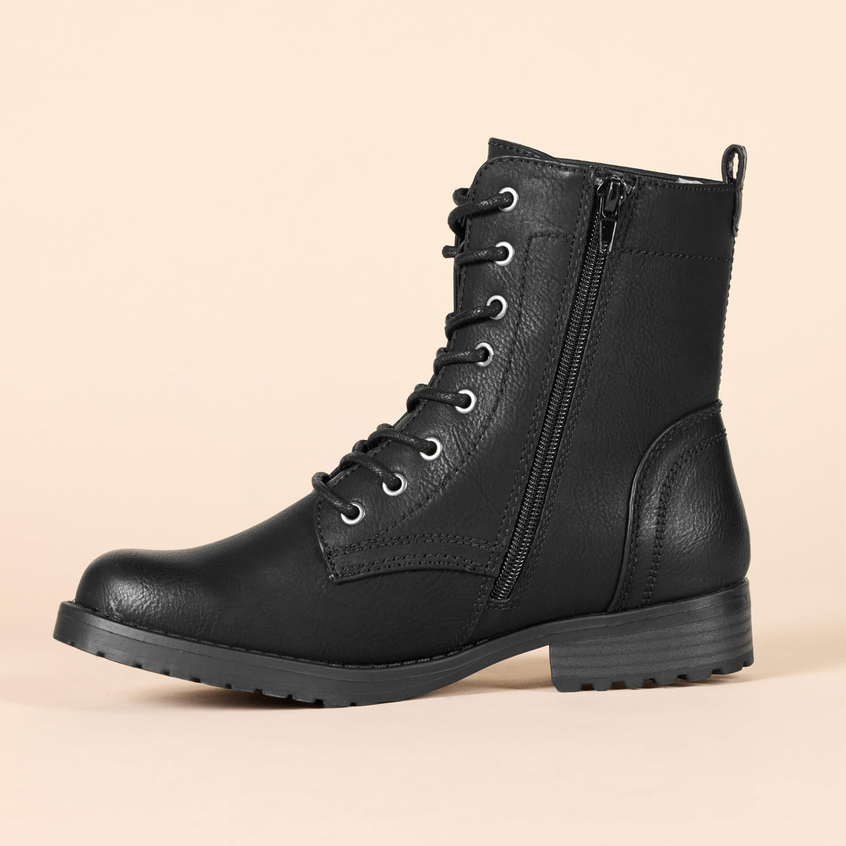 Lace-Up Ankle Boots with Side Zipper G340292