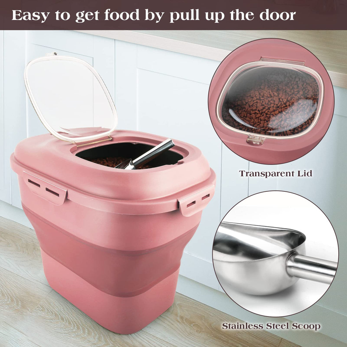 Airtight Collapsible Pet Food Storage Container with Scoop L128964