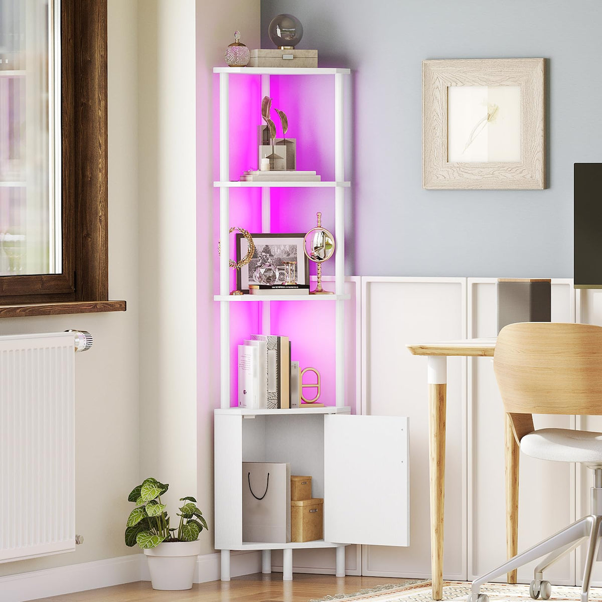 White 5-Tier Corner Cabinet with Doors D8989