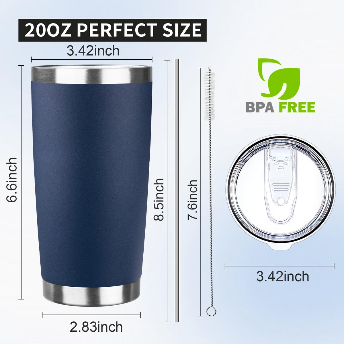 20oz Navy Blue Stainless Steel Insulated Tumbler with Lid and Straw U461