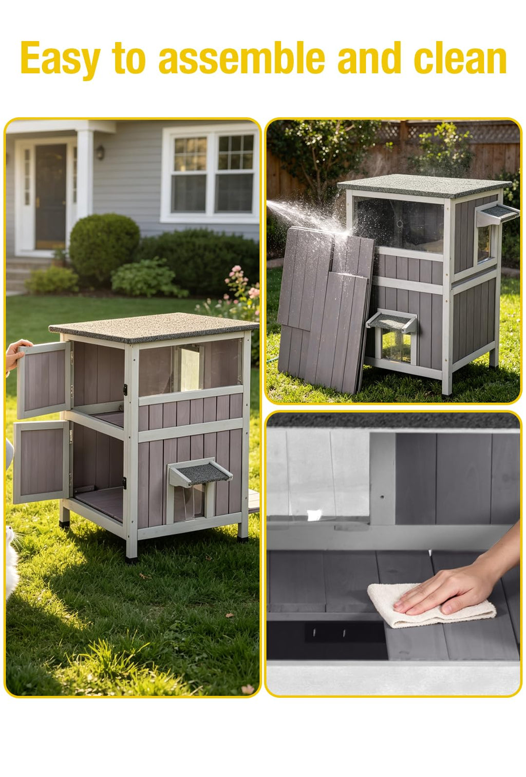 Heated 2-Story Solid Wood Cat House Y26396