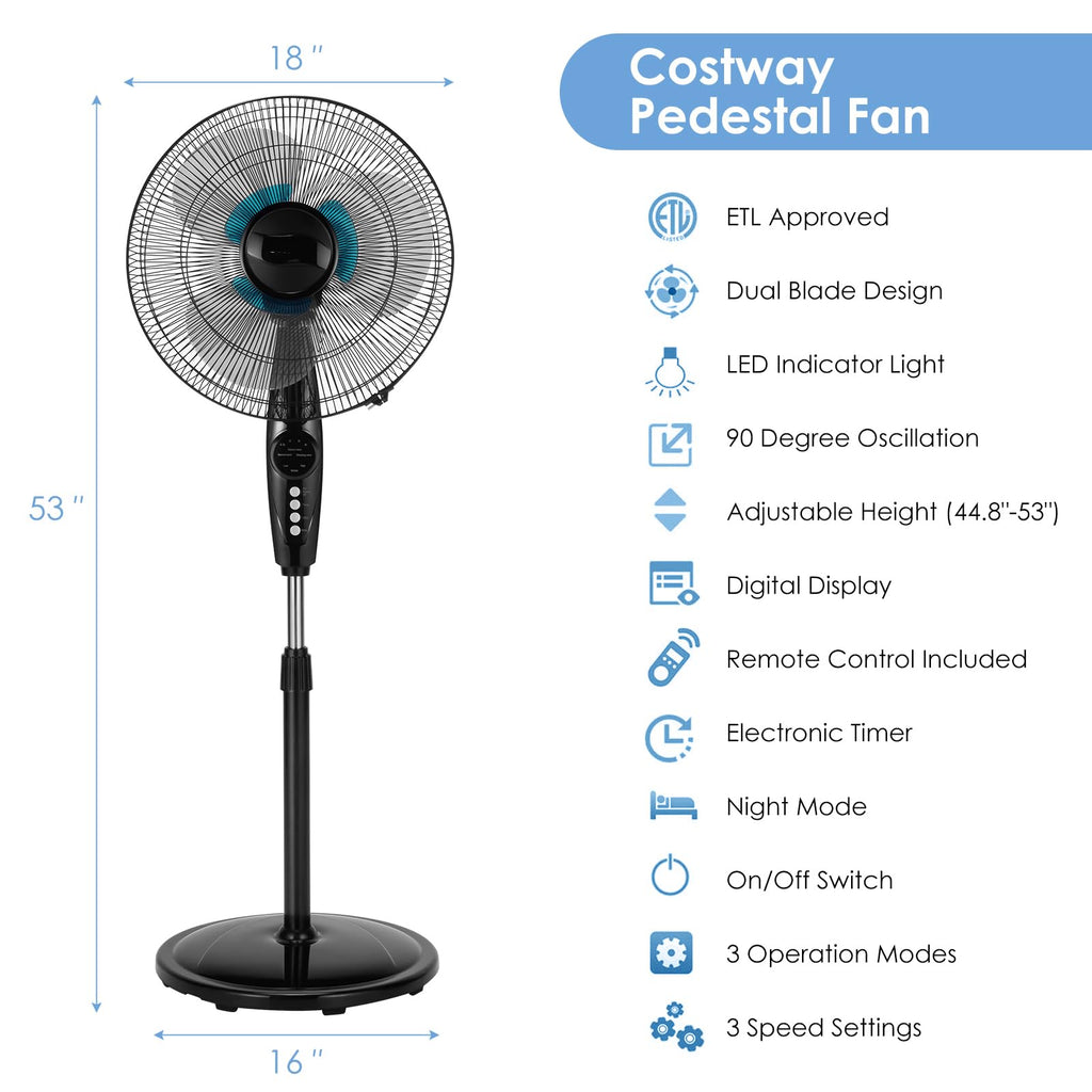 16” Pedestal Fan with 3-Speed Digital Control U90799