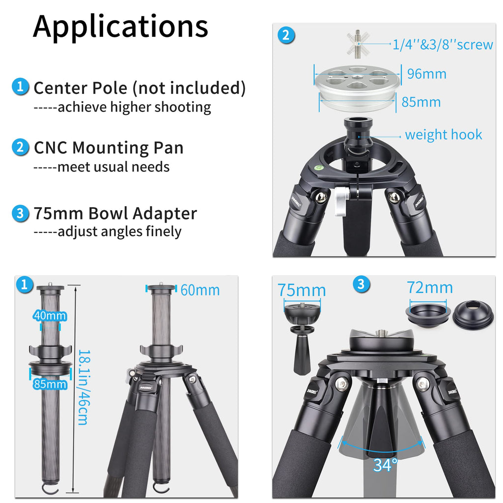 Carbon Fiber Heavy Duty Tripod with 75mm Bowl Adapter 63 inch Black N357753