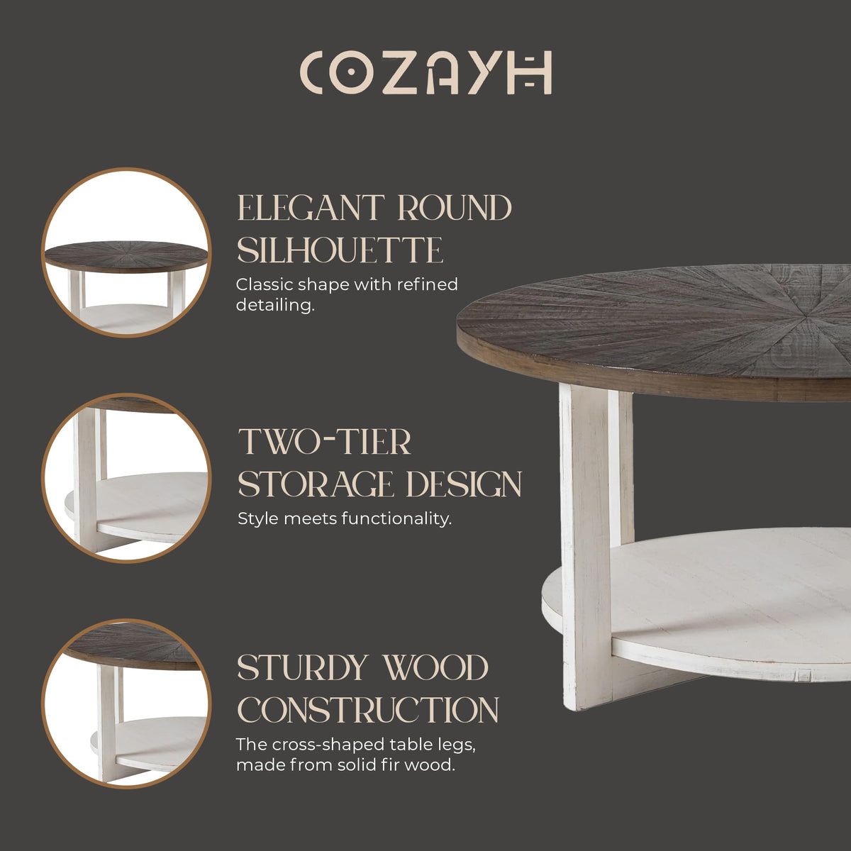 Round Farmhouse Coffee Table P1145