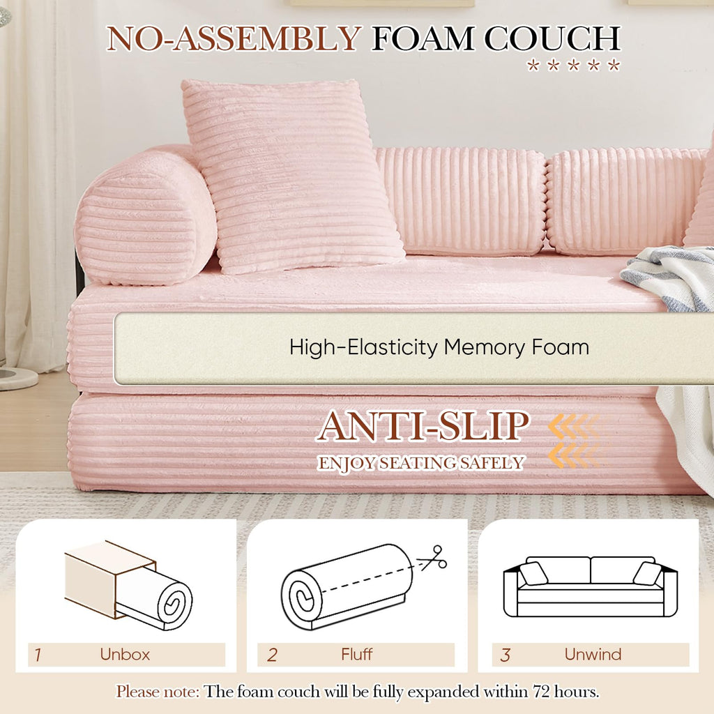 Pink Corduroy Convertible Sleeper Sofa Bed Y32954
