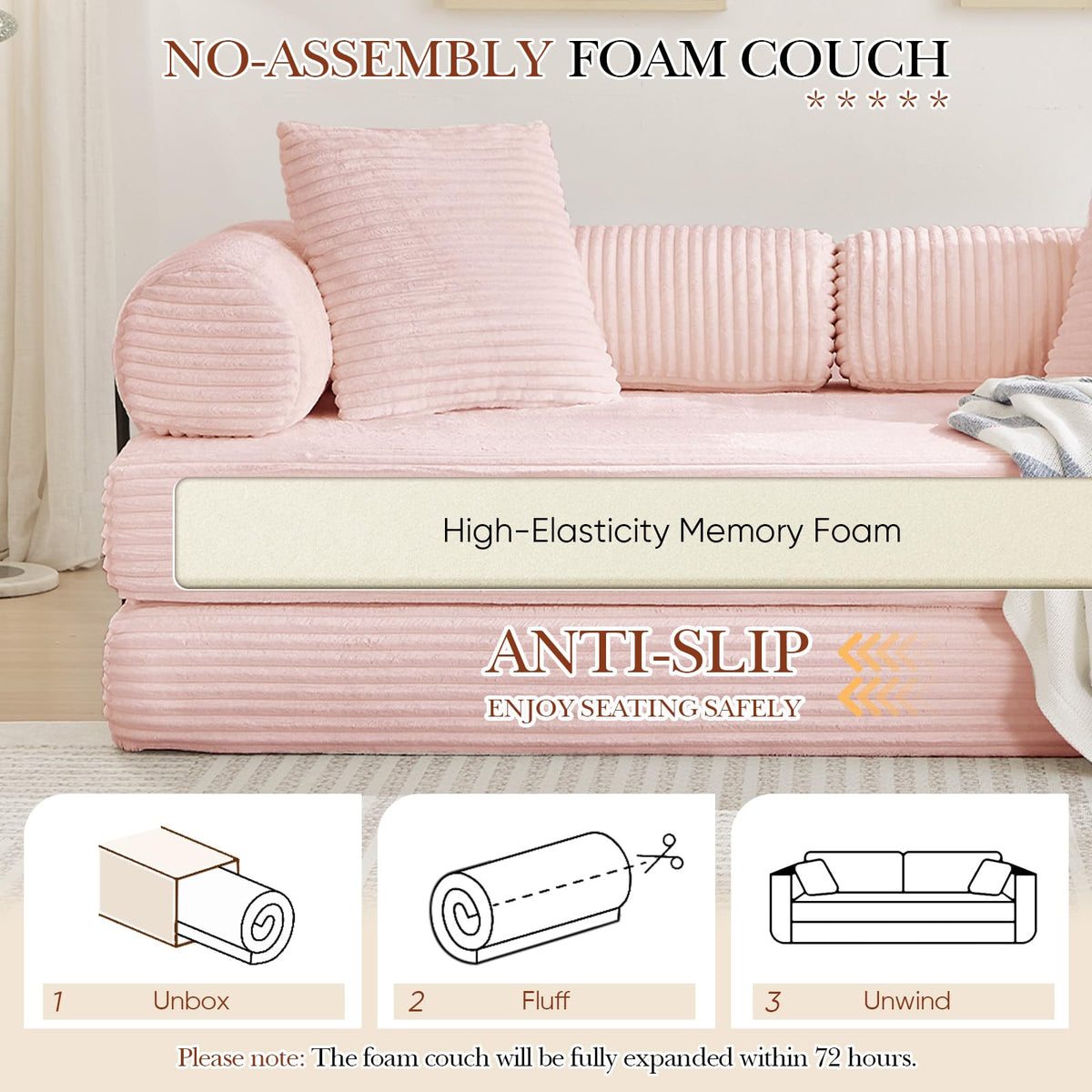Pink Corduroy Convertible Sleeper Sofa Bed Y32954