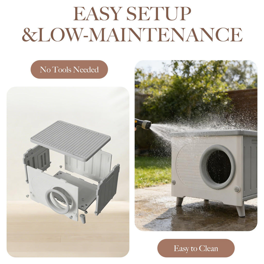 Weatherproof Outdoor Cat House with Escape Door Q45871