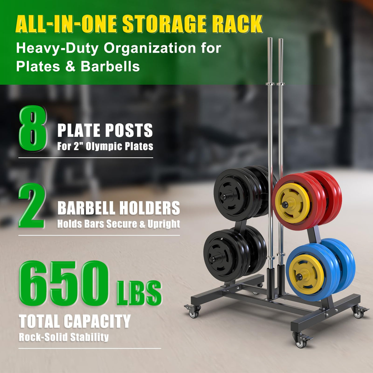 2" Olympic Weight Plate Tree Rack and Barbell Holders O3823