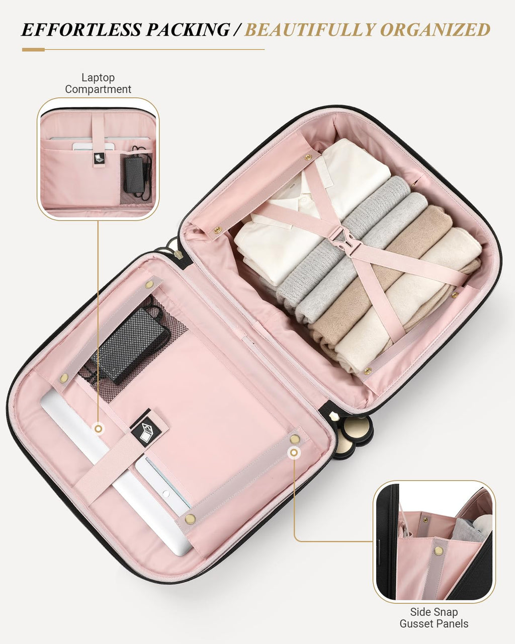 Rolling Laptop Bag for Women, 45L Wheeled Briefcase with USB Type-C Ports, Black Gold N294165