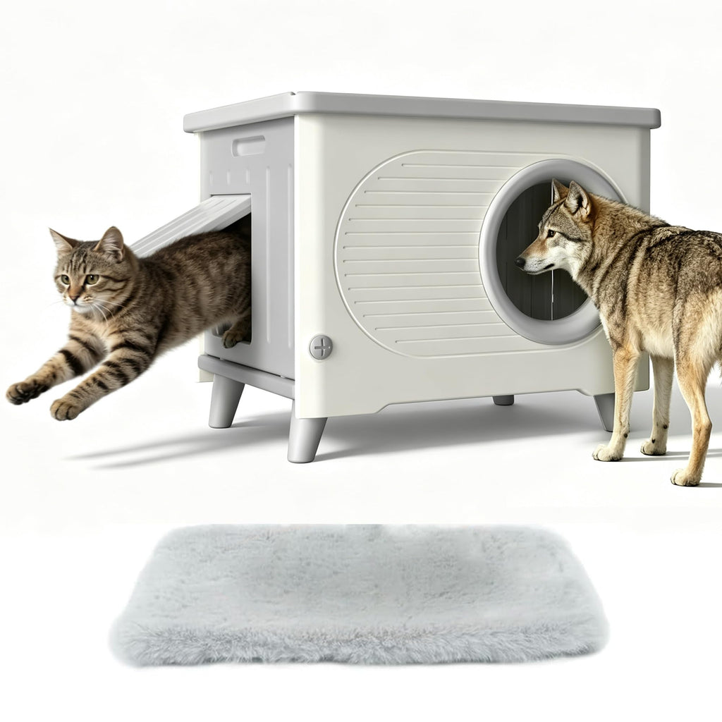 Weatherproof Outdoor Cat House with Escape Door Q45871