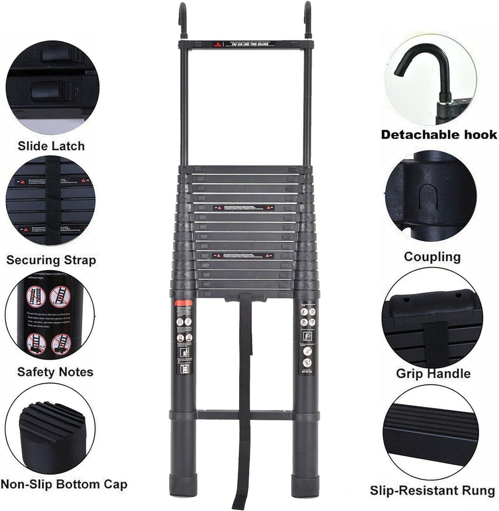 20.3ft Aluminum Telescoping Ladder with Roof Hooks I39661