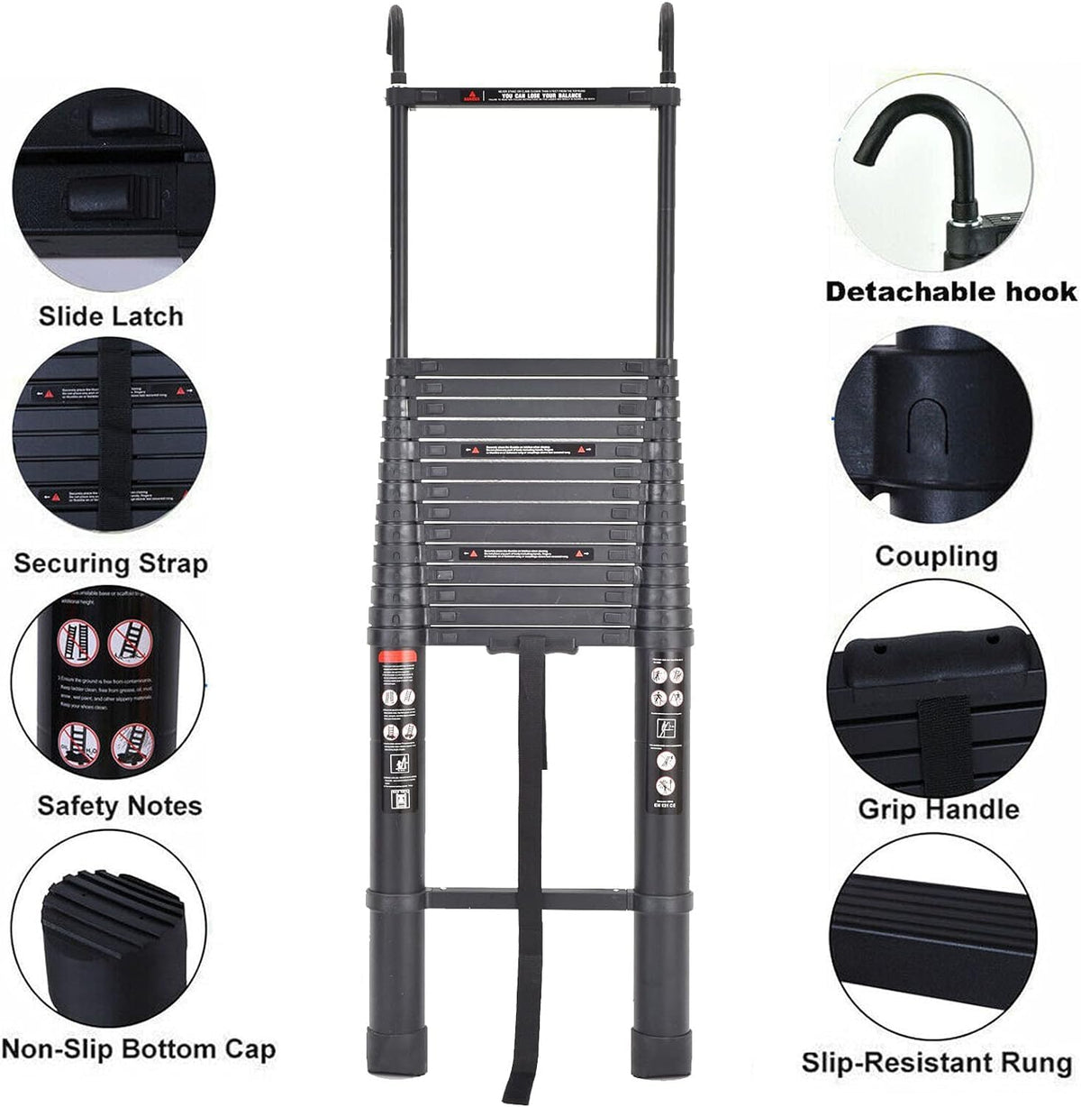 20.3ft Aluminum Telescoping Ladder with Roof Hooks I39661