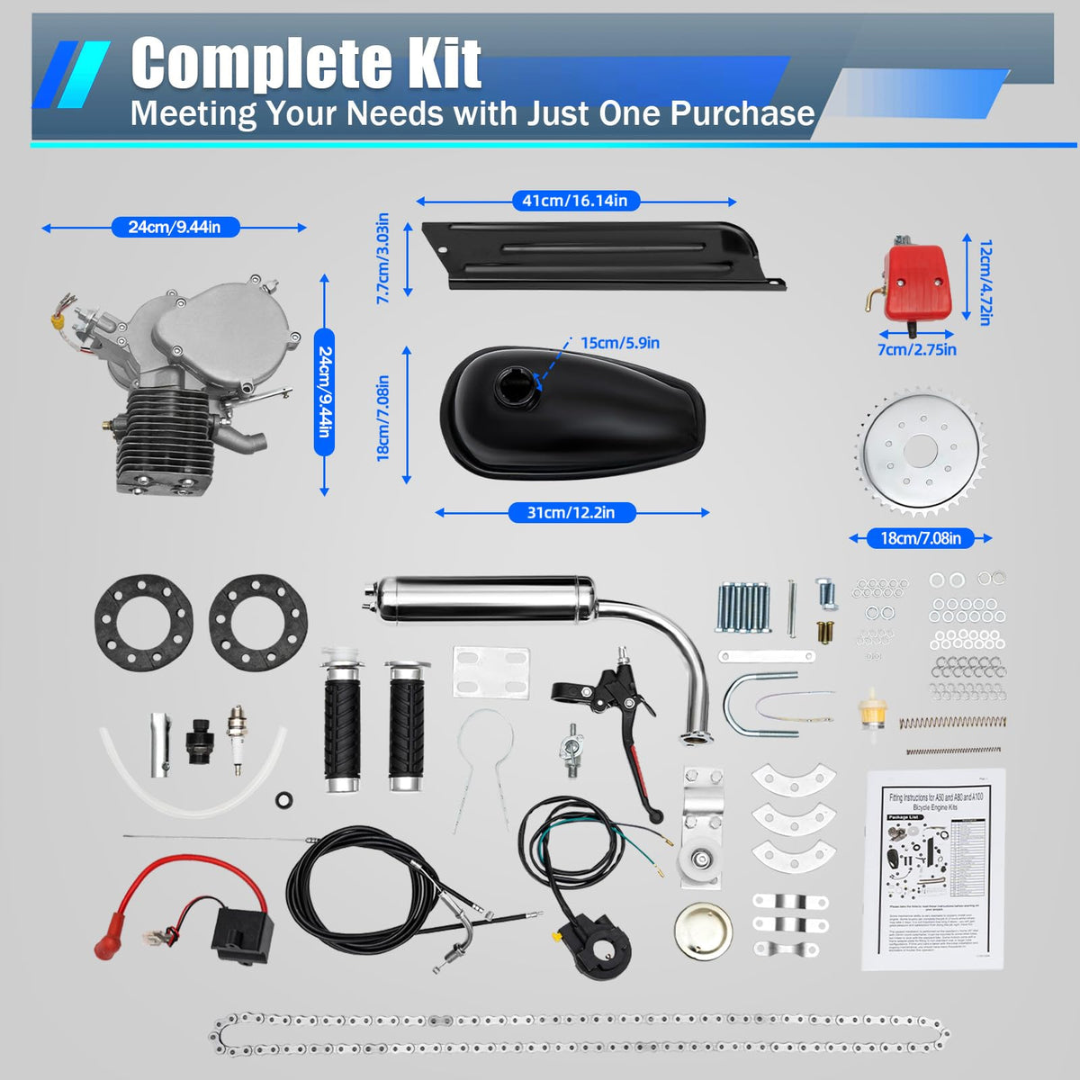 2 Stroke 100cc Bicycle Engine Kit with Air-Cooling H64312