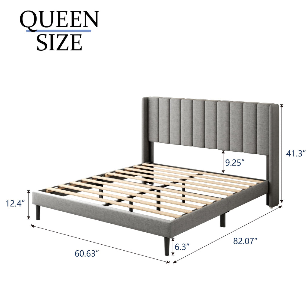 Queen Size Upholstered Platform Bed Frame with Wingback Headboard R39533