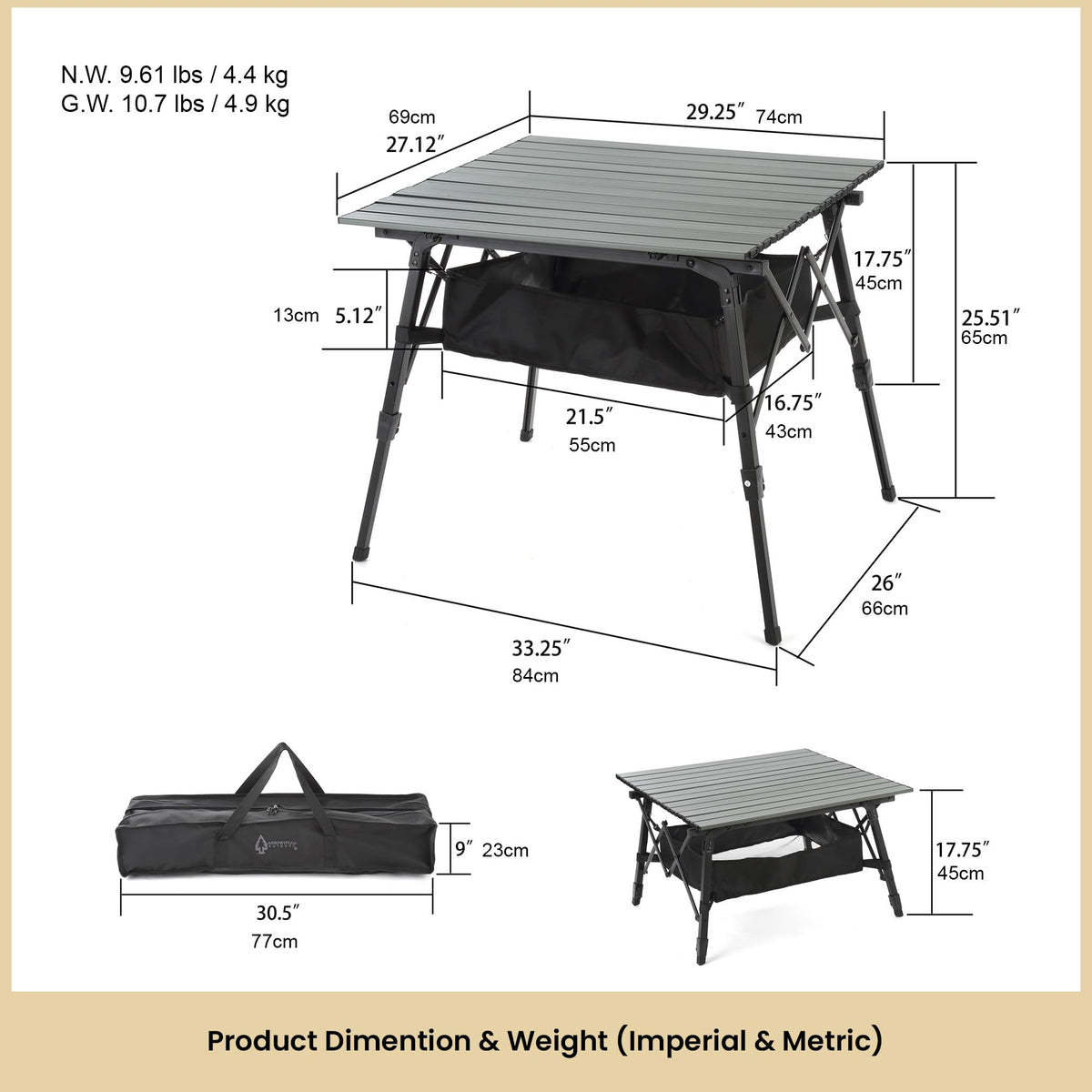 39 in Aluminum Folding Camp Table P848978