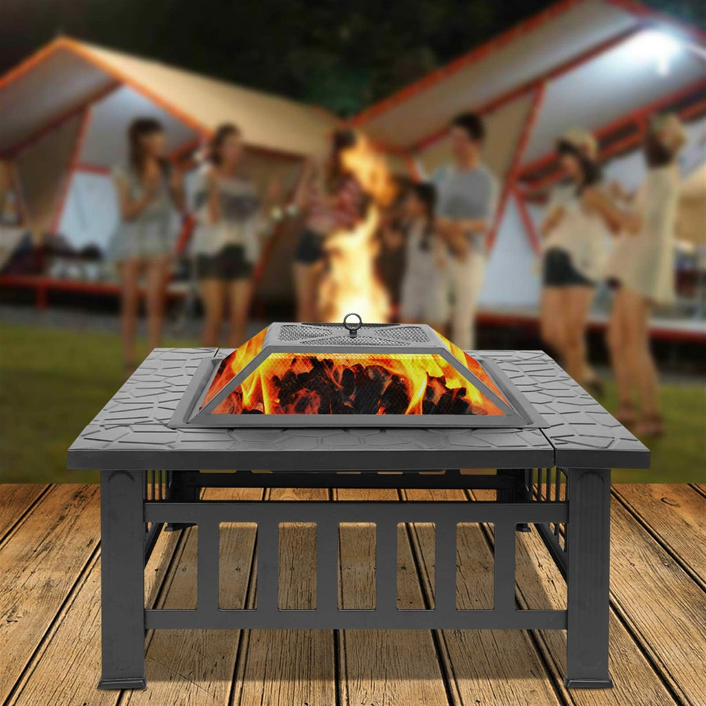 32 Inch Square Metal Wood Burning Fire Pit E202873