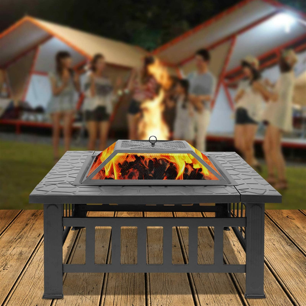 32 Inch Square Metal Wood Burning Fire Pit E202873