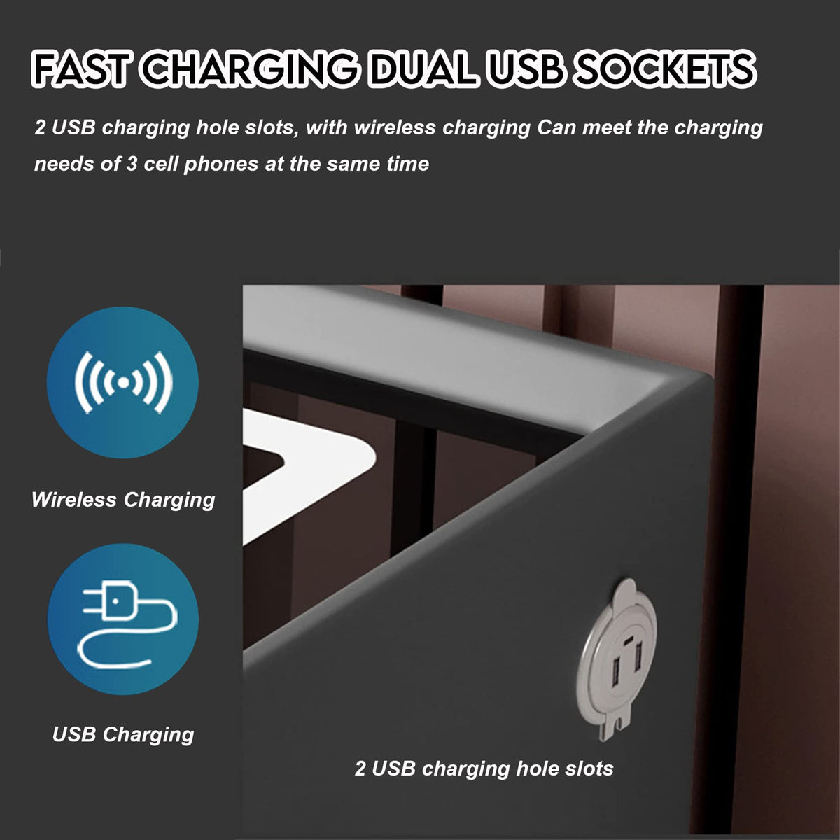 White 3 Drawer Smart Nightstand with Wireless Charging Y2503
