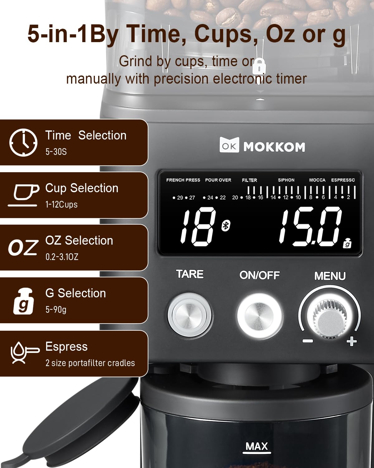Electric Conical Burr Coffee Grinder with Scale F9655