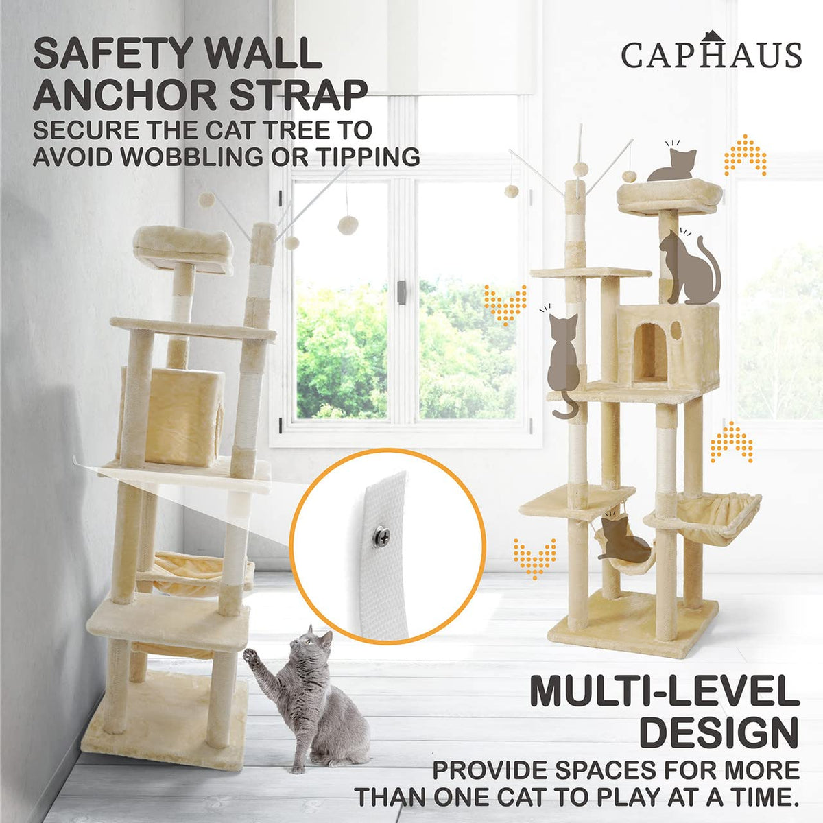 70-Inch Multi-Level Cat Tree with Hammock and Cat Cave I242889