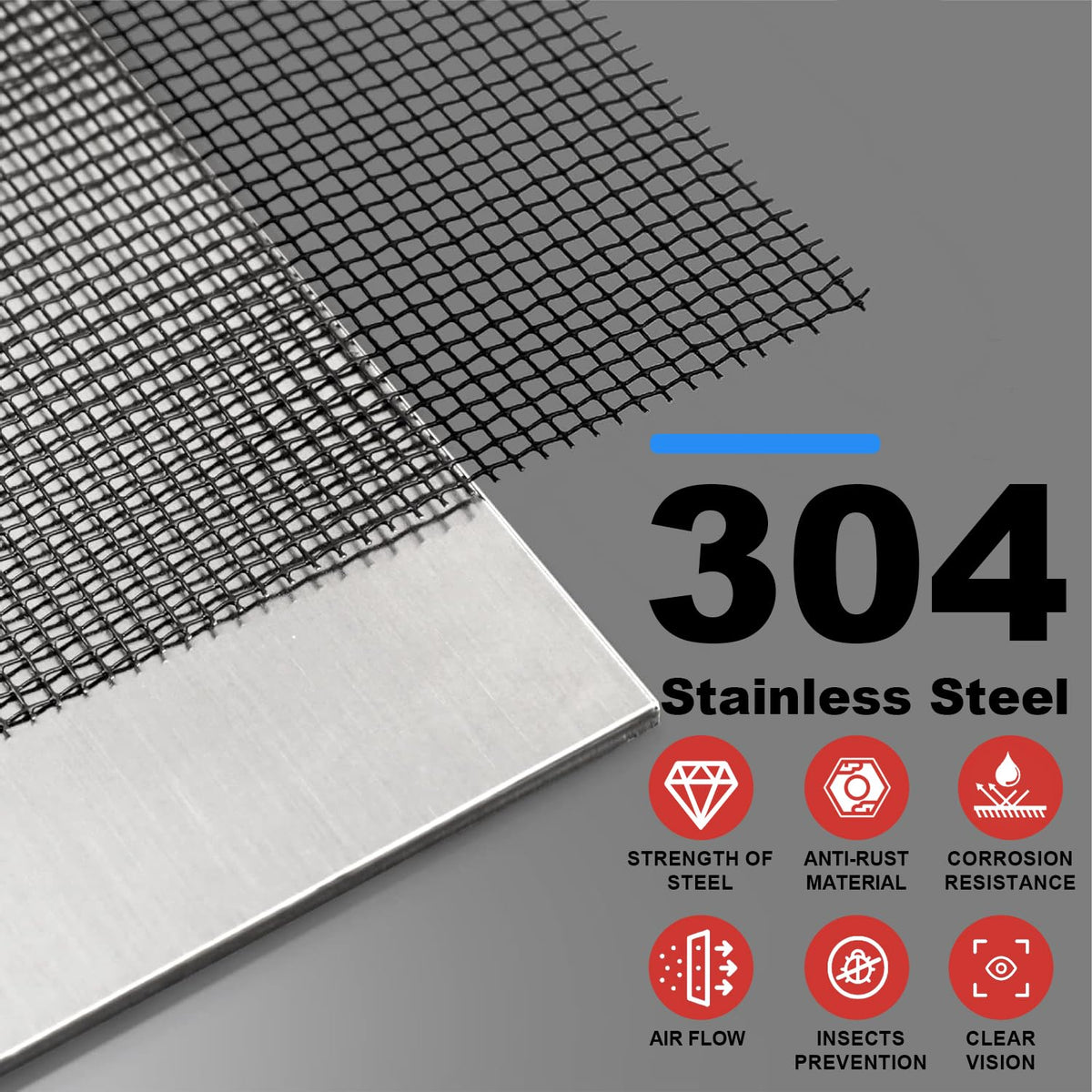 Black 47in x 10ft 22 Mesh 304 Stainless Steel Screen Roll B335