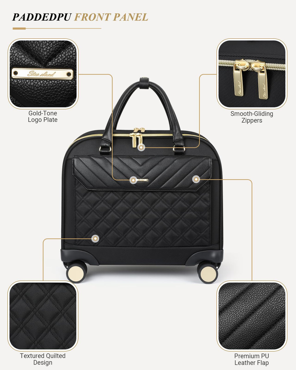 Rolling Laptop Bag for Women, 45L Wheeled Briefcase with USB Type-C Ports, Black Gold N294165