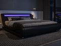 Queen Size LED Platform Bed Frame with Adjustable Headboard, Black D854973