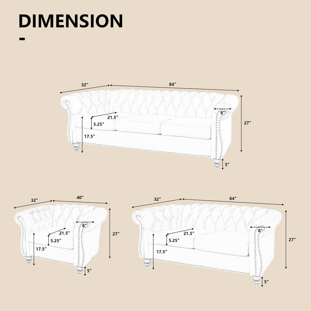 3 Piece Velvet Sectional Sofa Chair Set X208