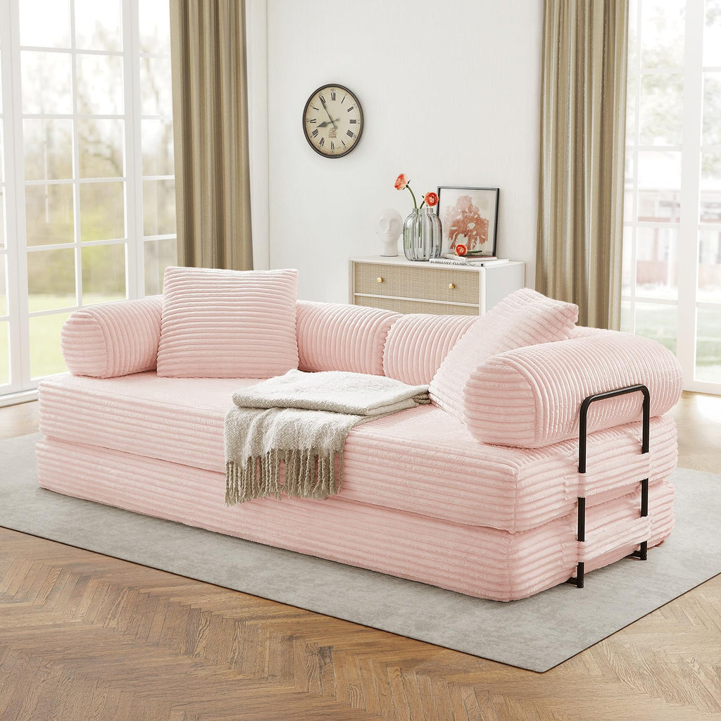 Pink Corduroy Convertible Sleeper Sofa Bed Y32954