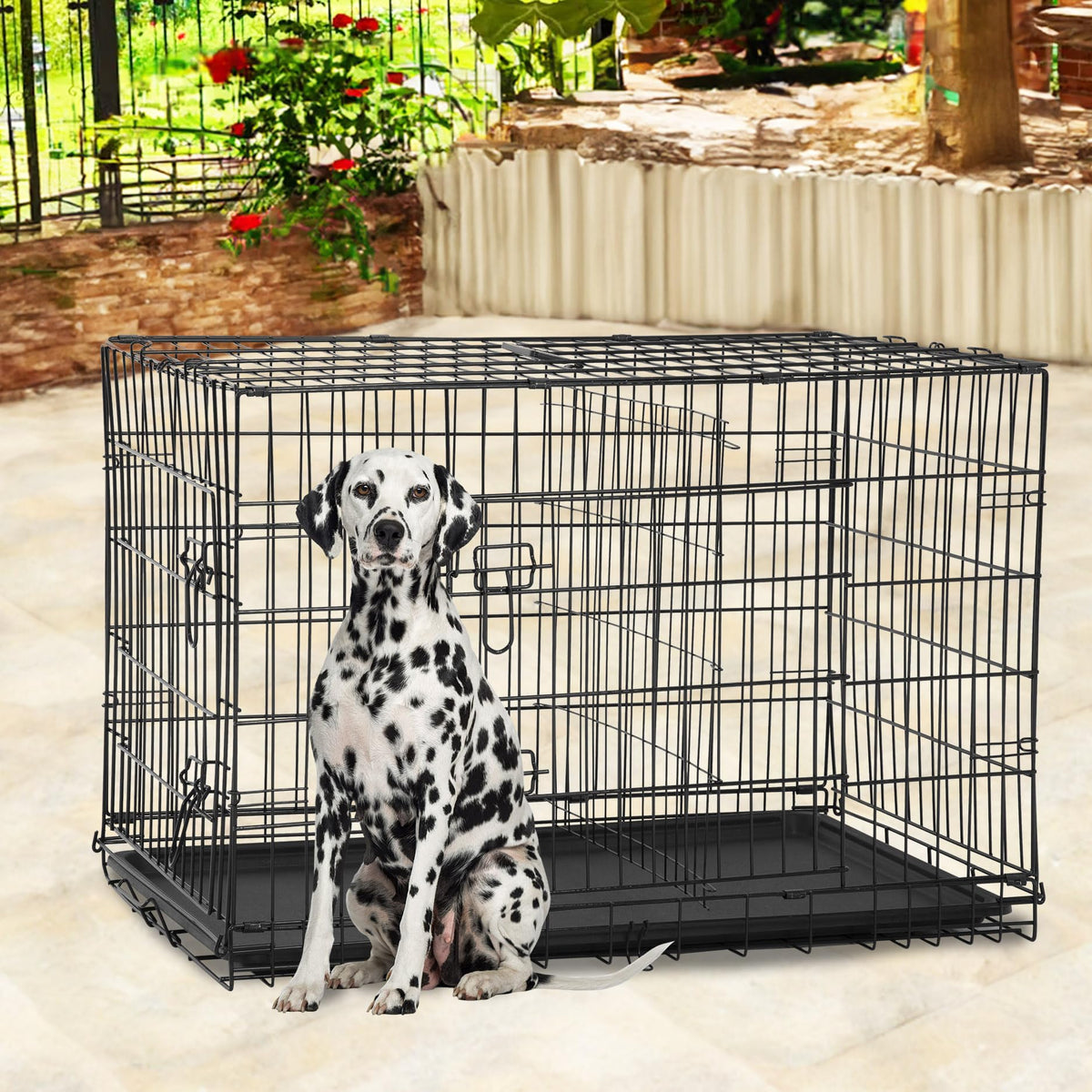Black Foldable Metal Dog Crate W5890