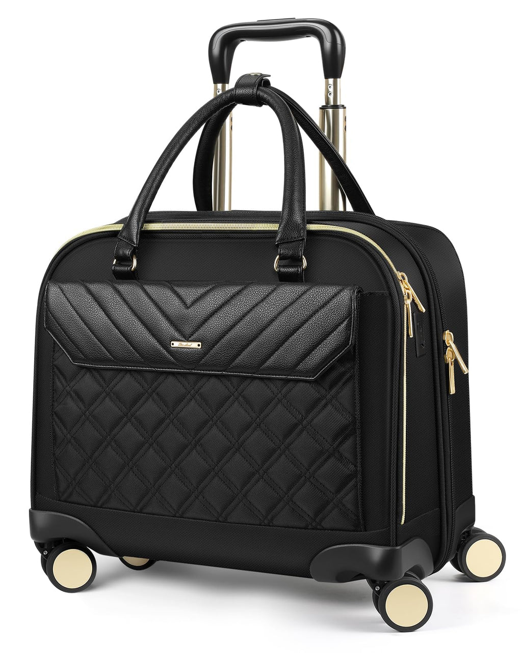 Rolling Laptop Bag for Women, 45L Wheeled Briefcase with USB Type-C Ports, Black Gold N294165
