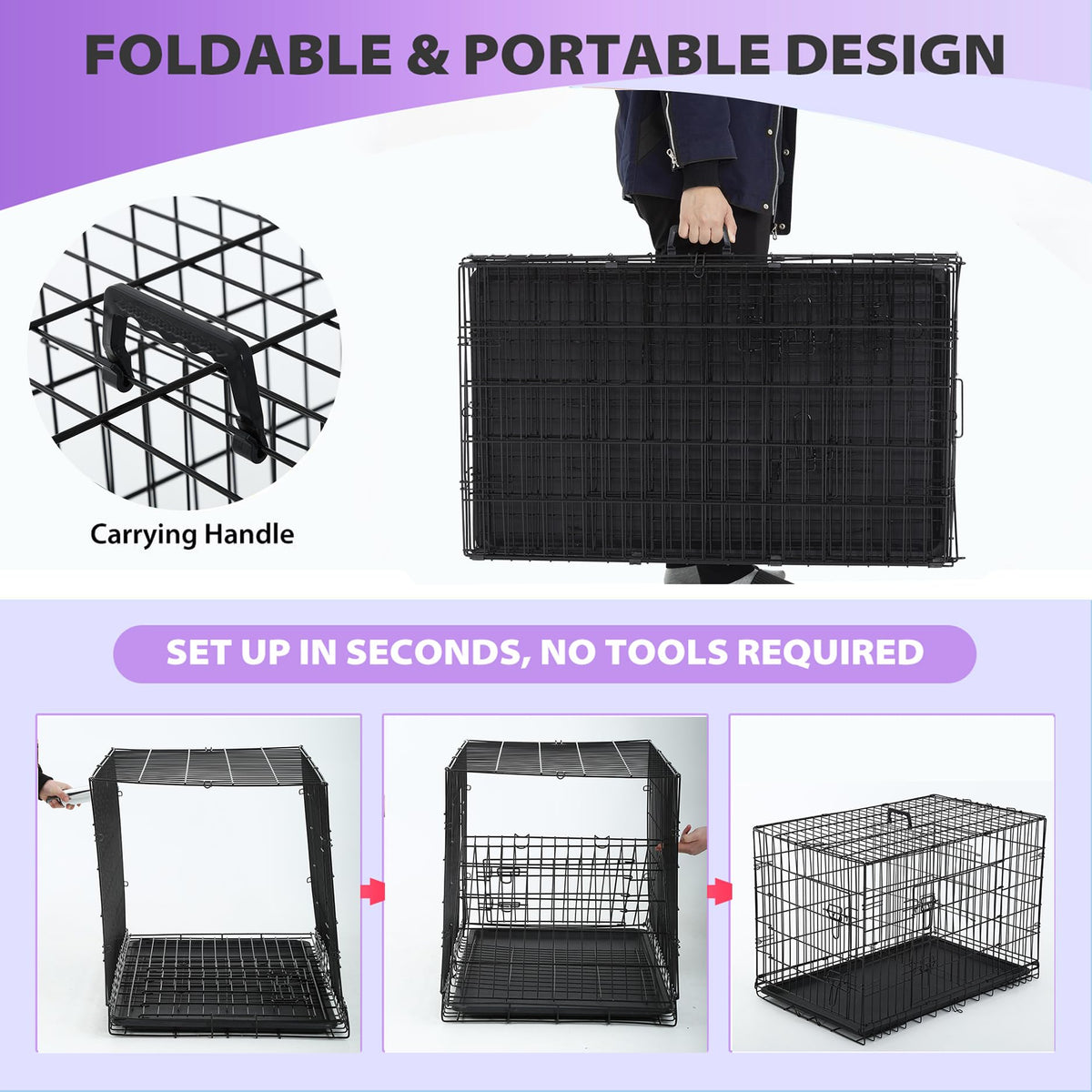 Black Foldable Metal Dog Crate W5890