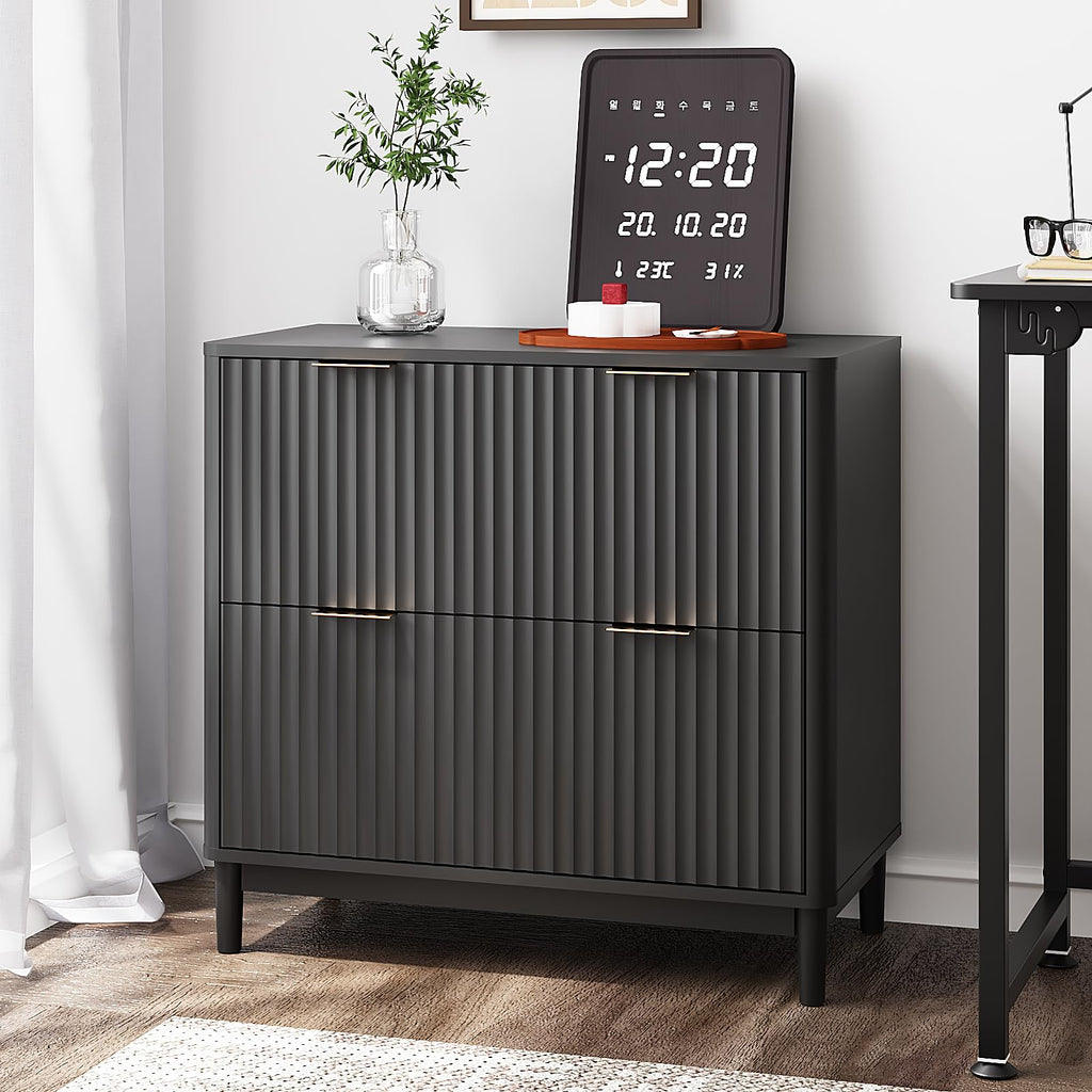 Black 2 Drawer Wood File Cabinet E53658