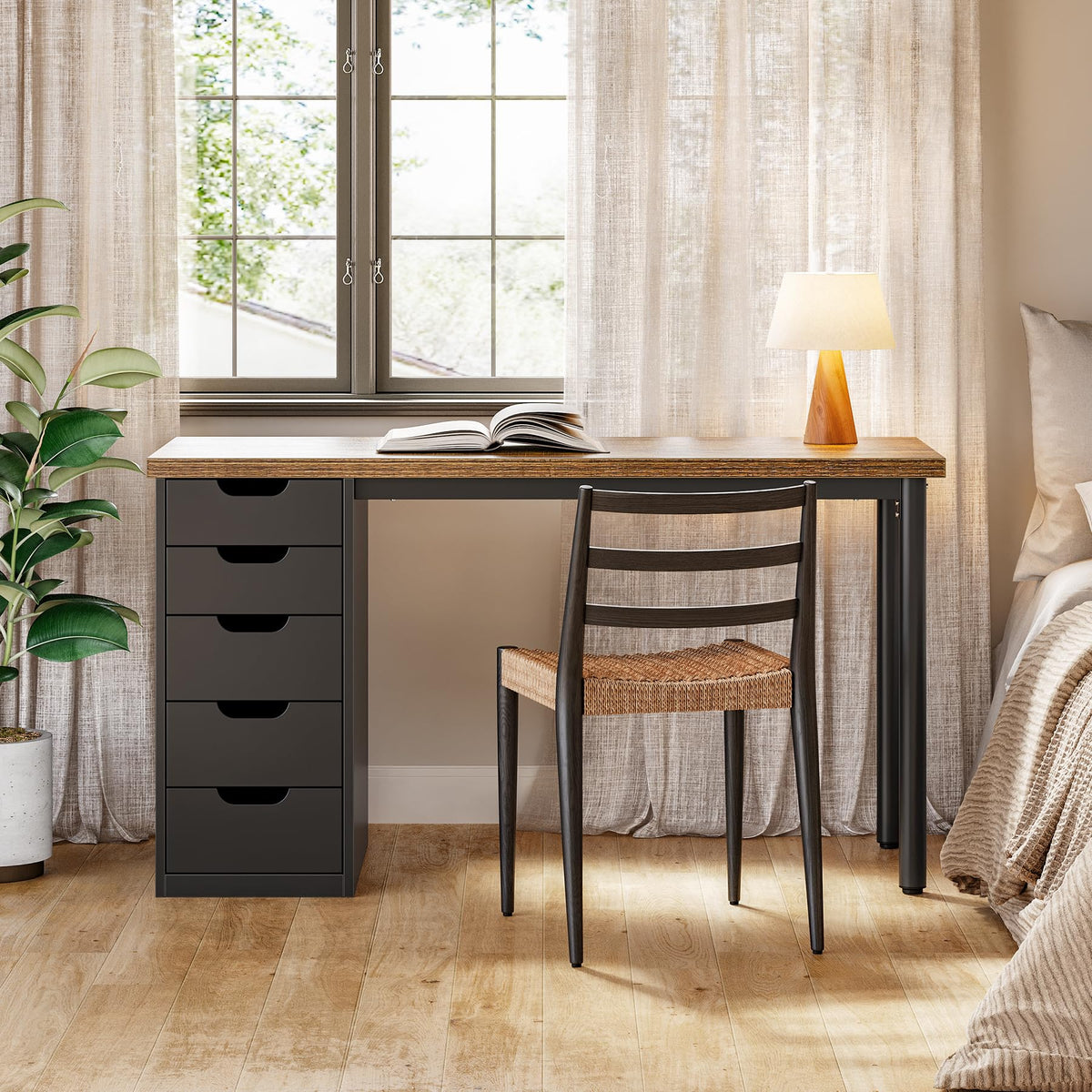47 Inch Computer Desk with 5 Drawers Metal Frame B5924