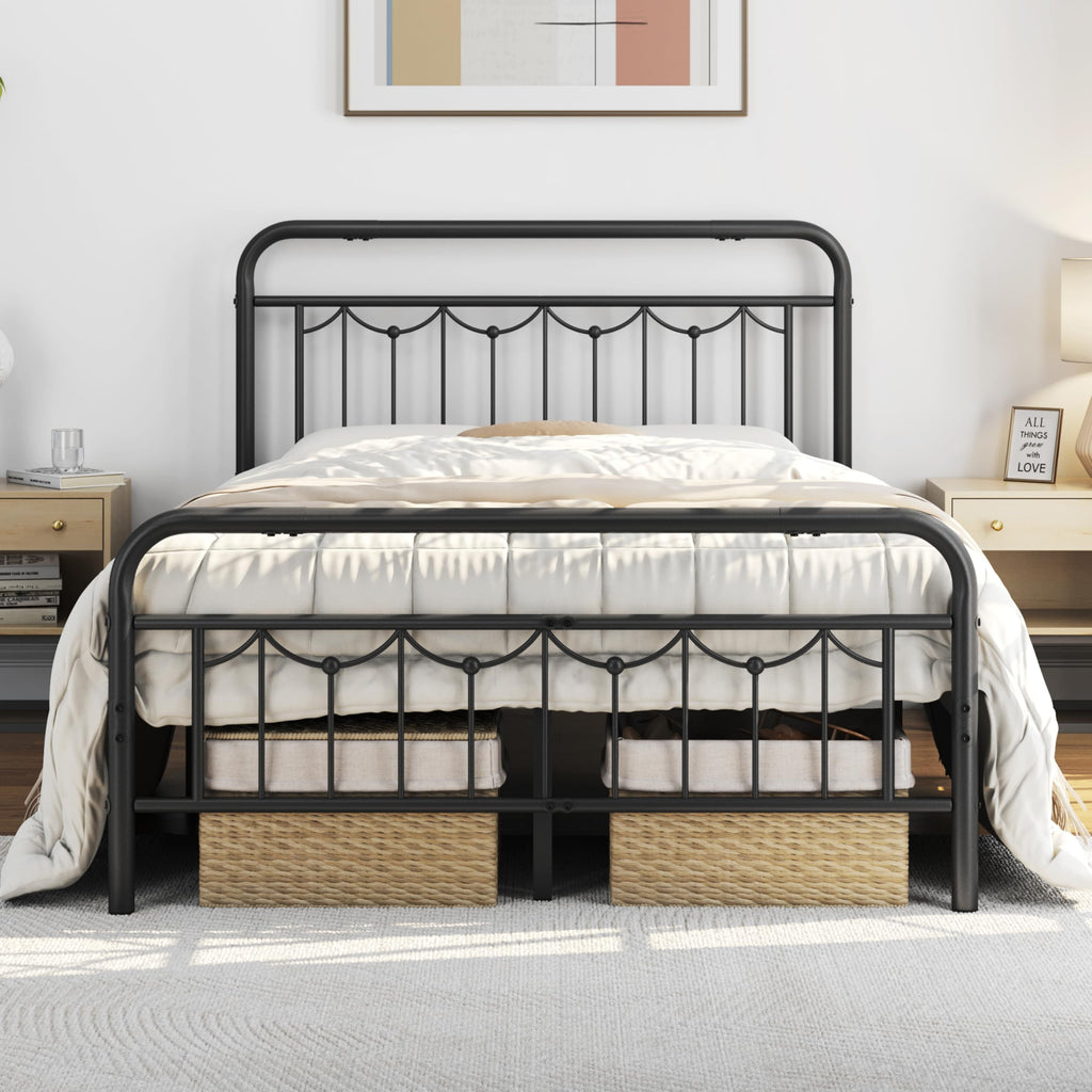 Black Metal Bed Frame with Spindle Headboard D269748