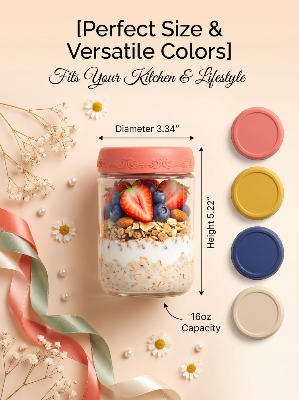 16oz 12-Pack Glass Overnight Oats Jars with Airtight Lids G94949