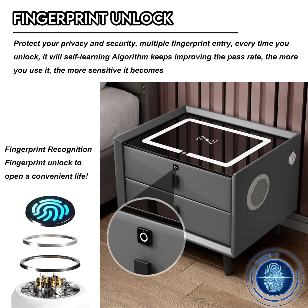 White 3 Drawer Smart Nightstand with Wireless Charging Y2503