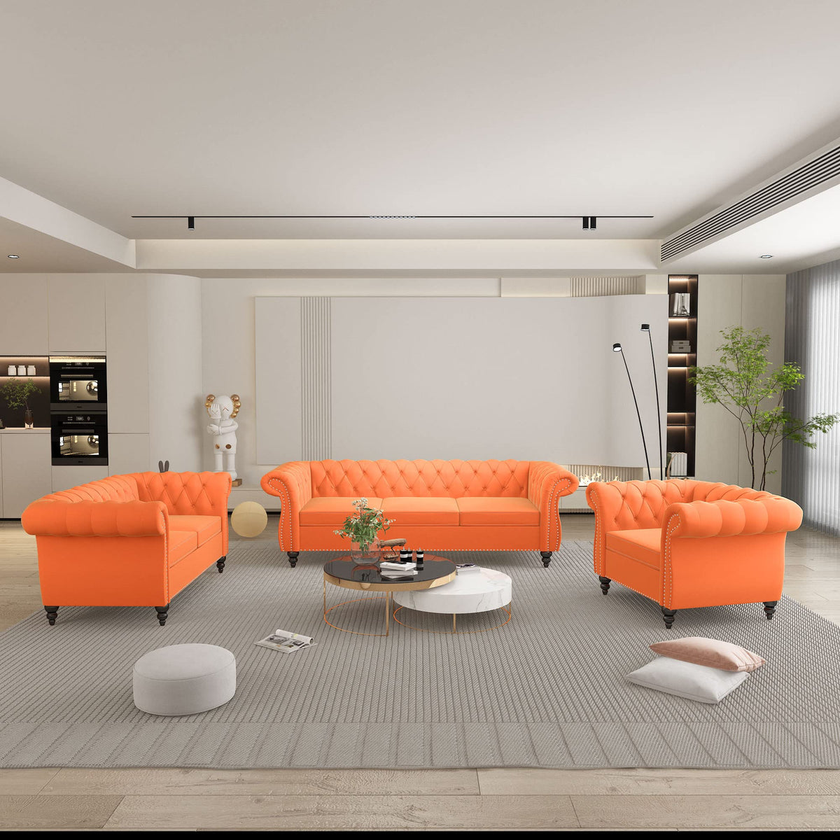 3 Piece Velvet Sectional Sofa Chair Set X208