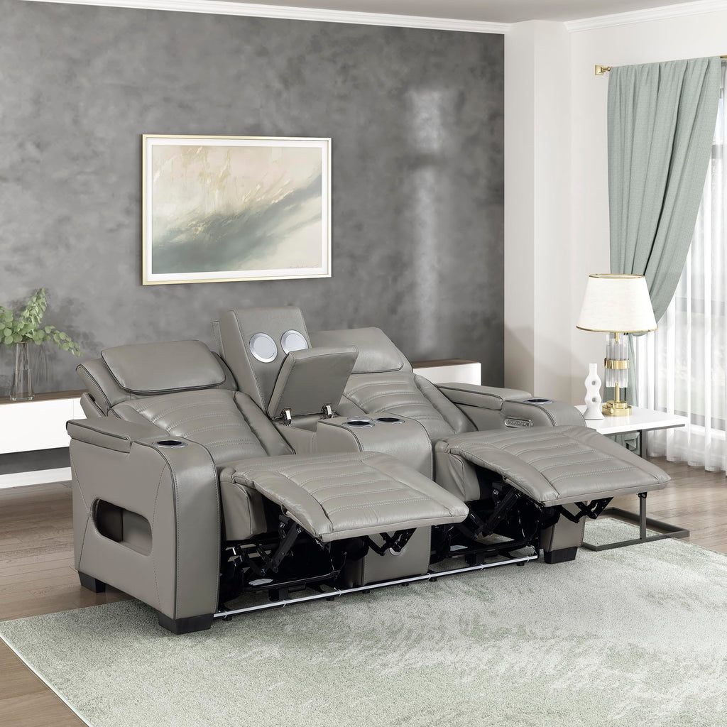 Gray Top Grain Leather Match Double Reclining Loveseat C51806