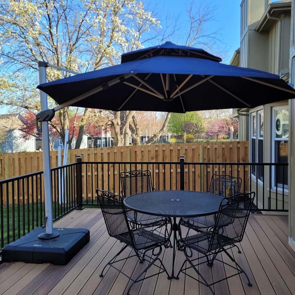 Navy Blue 10 FT Cantilever Patio Umbrella with Base D1256