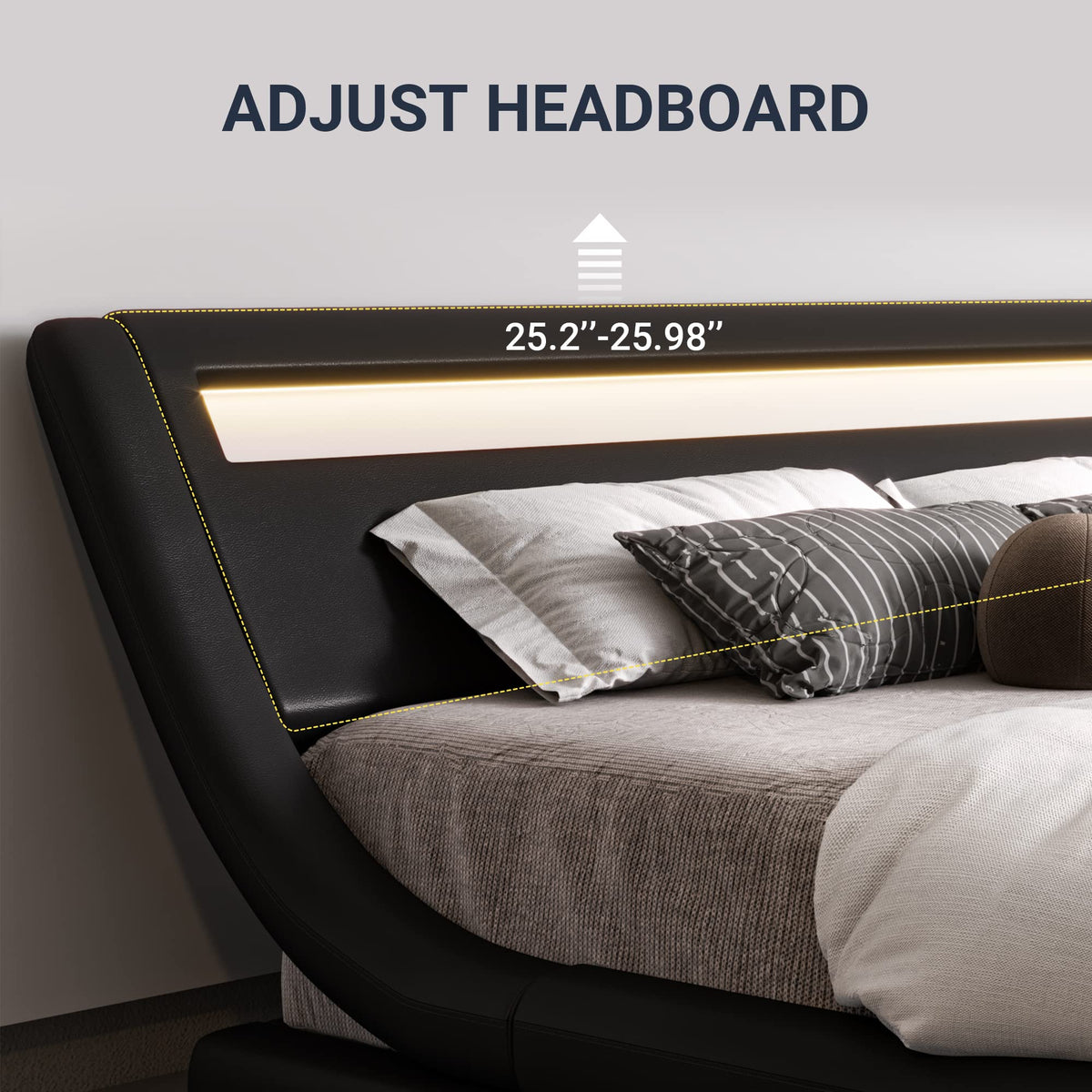 Queen Size LED Platform Bed Frame with Adjustable Headboard, Black D854973